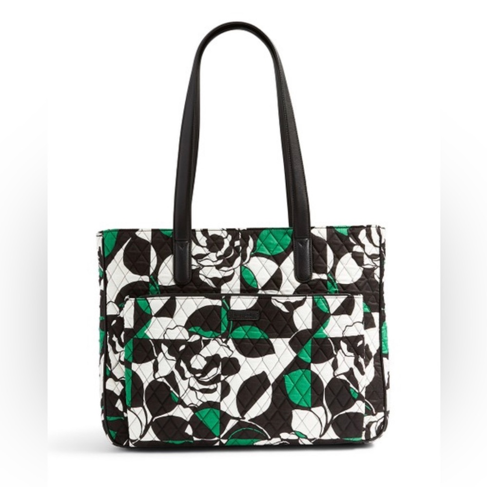 Vera Bradley Imperial Rose Commuter Tote Bag  Faux Leather Trim  + make up bag